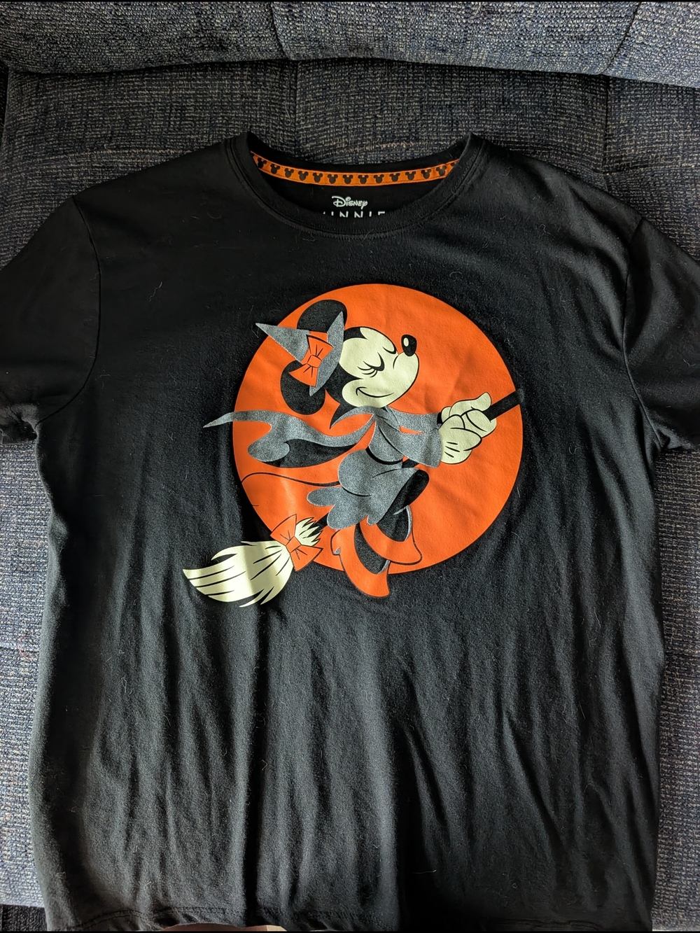 Disney Black Tee with Orange Mickey Witch Graphic